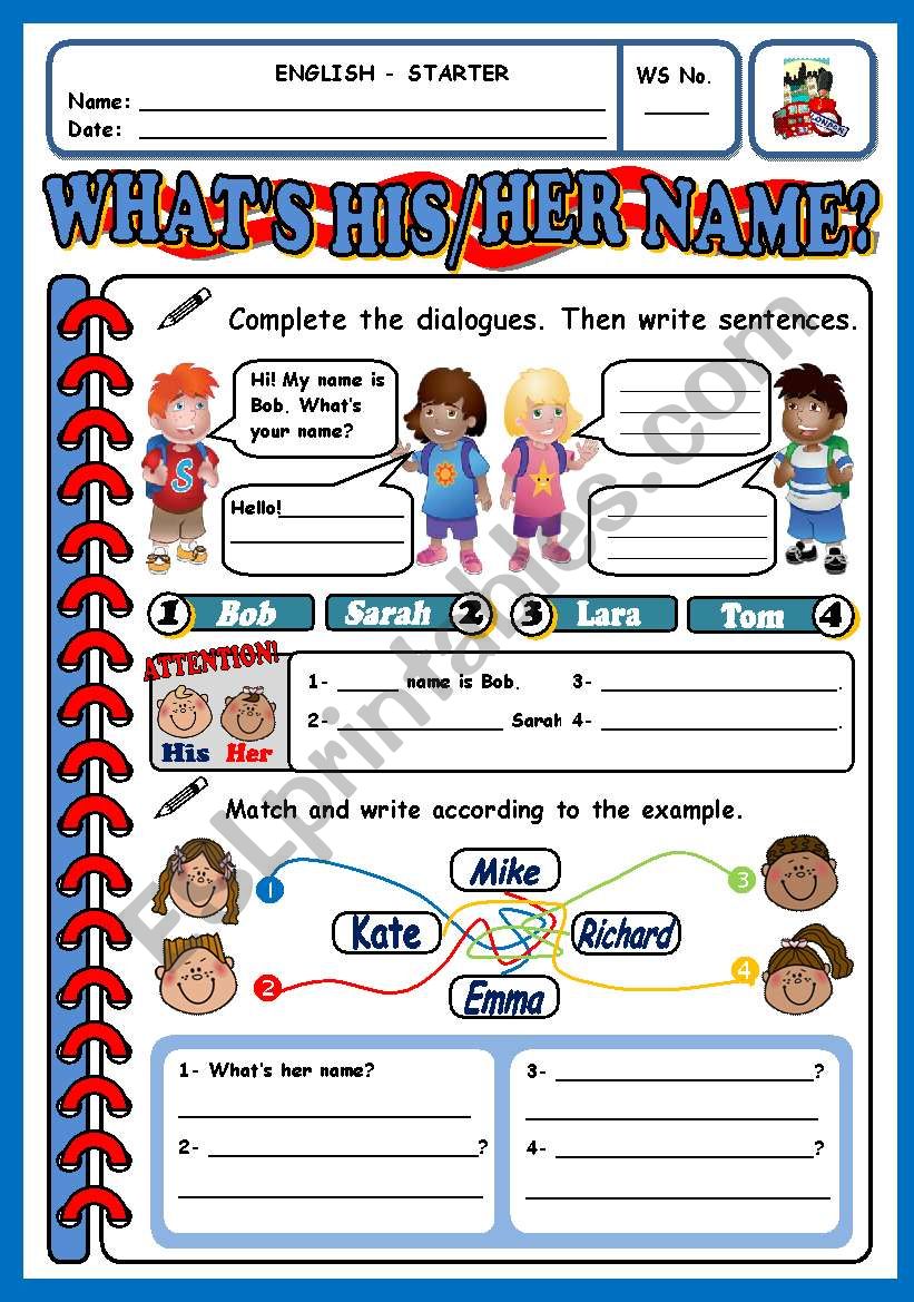 Whats name. His her name Worksheet. His name is her name is упражнения. His her name Worksheets for Kids. His name her name Worksheets.